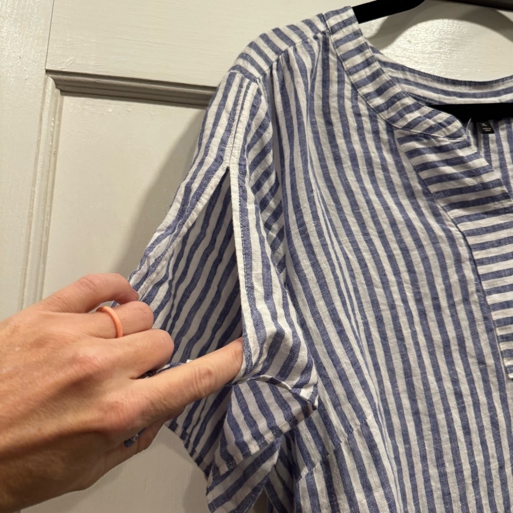 Talbots 100% Linen Blue Stripe Shirt XL Nautical Preppy Summer Spring Vacation - Picture 8 of 12